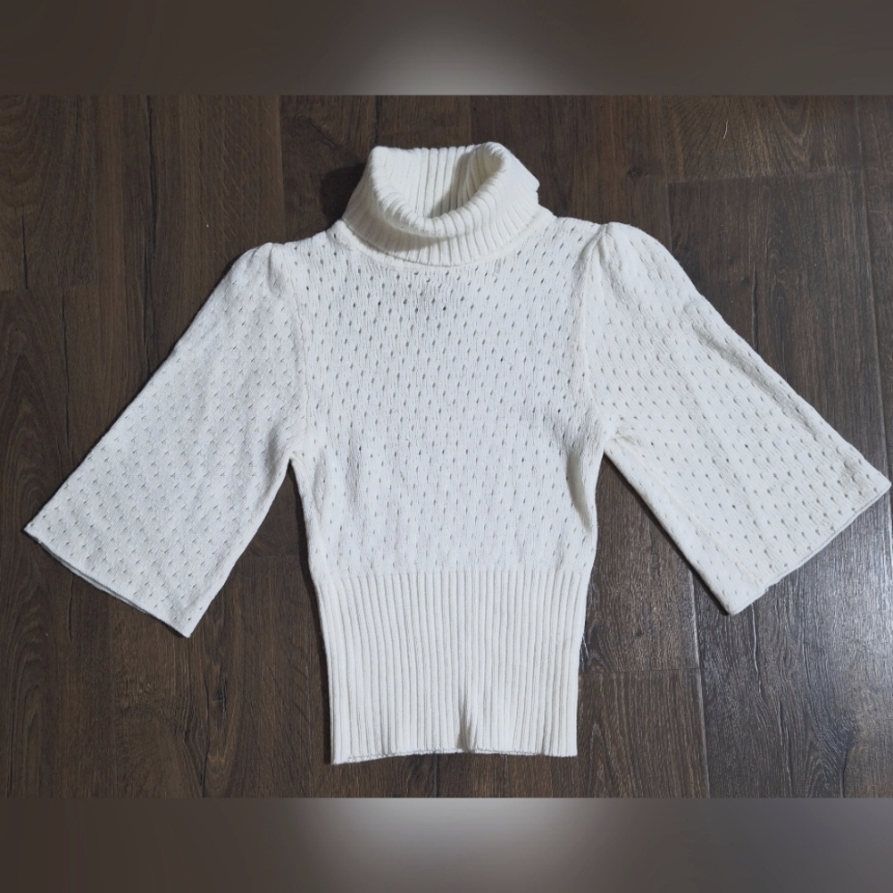 CHARLOTTE RUSSE OFF WHITE COWL NECK SWEATER WITH TEXTURED KNIT.